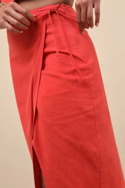 Lulus Aubin Red Column Wrap Midi Skirt In Red