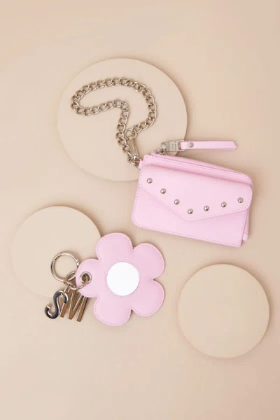 Steve Madden Bloom Pink Wallet And Flower Mirror Charm Set In Pink