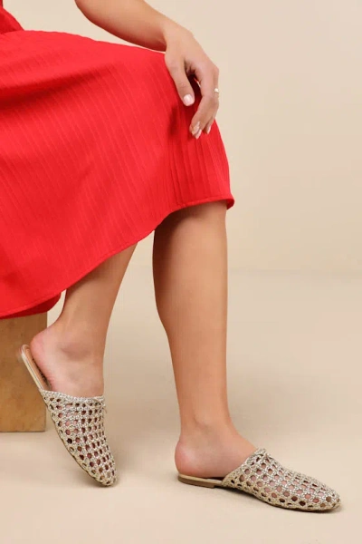 Lulus Alexine Gold Metallic Woven Raffia Flat Slides In Gold