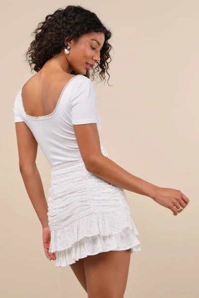 Lulus Bryony White Ditsy Floral Tiered Mini Skirt In White