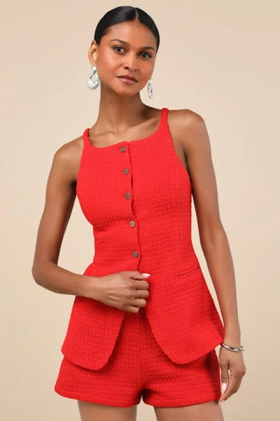Lulus Mariette Red Knit Button-front Vest Top In Red