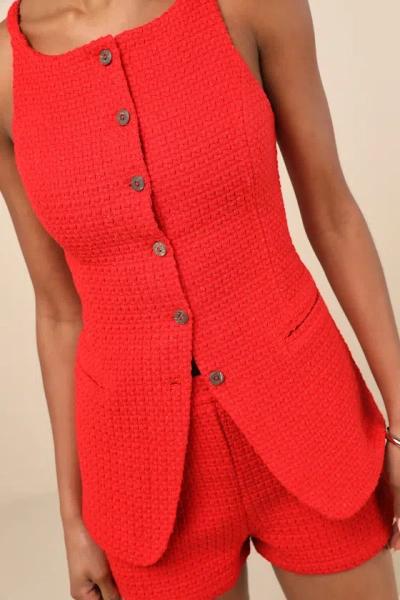 Lulus Mariette Red Knit Button-front Vest Top In Red