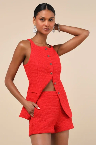 Lulus Mariette Red Tailored Knit Shorts In Red