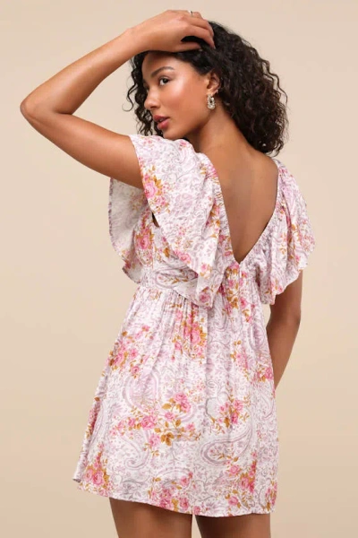 Lulus Kory Lilac Multi Print Flutter Sleeve Mini Dress In Lilac