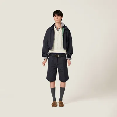 Miu Miu Panama Cotton Bermudas In Navy