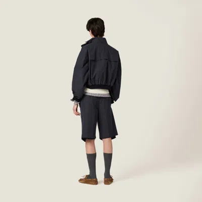 Miu Miu Panama Cotton Bermudas In Navy