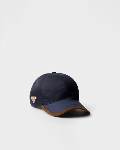 Prada Men's Nylon And Suede Baseball Cap In Blau/kakaobraun