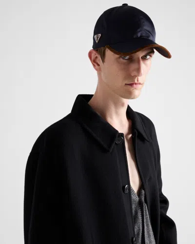 Prada Men's Nylon And Suede Baseball Cap In Blau/kakaobraun