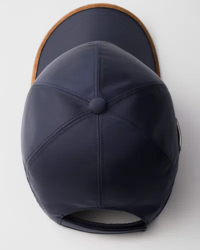 Prada Men's Nylon And Suede Baseball Cap In Blau/kakaobraun