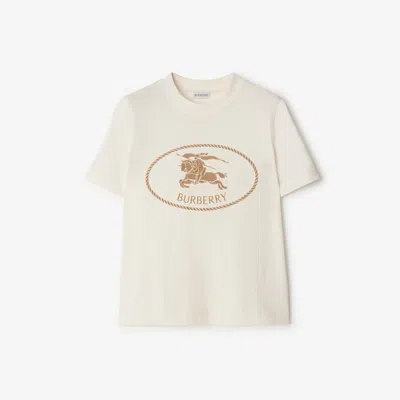 Burberry T-shirt In Cotone Con Knight Stamp In Chalk