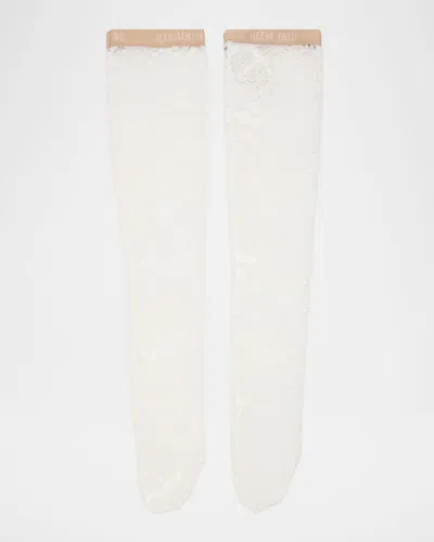 Valentino Garavani Floral Lace Knee High Socks In White