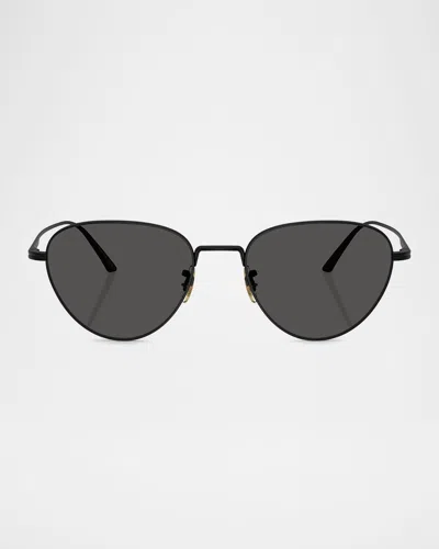 Khaite 1991c Steel Aviator Sunglasses In Matte Black