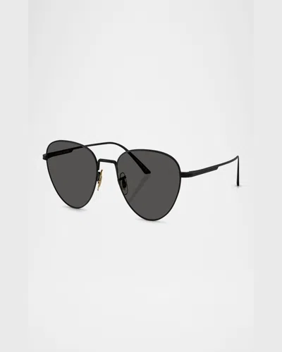 Khaite 1991c Steel Aviator Sunglasses In Matte Black