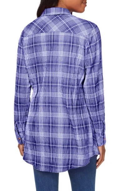 Foxcroft Cici Plaid Non-iron Cotton Blend Tunic In Indigo
