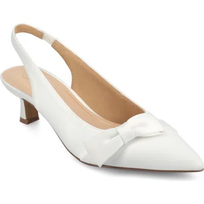 Journee Collection Women's Paloma Bow Kitten Heel Slingback Pumps In Satin/white
