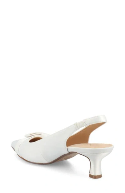 Journee Collection Women's Paloma Bow Kitten Heel Slingback Pumps In Satin/white