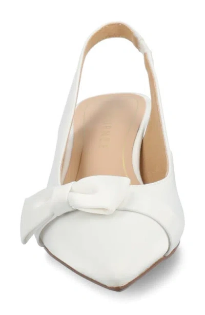 Journee Collection Women's Paloma Bow Kitten Heel Slingback Pumps In Satin/white