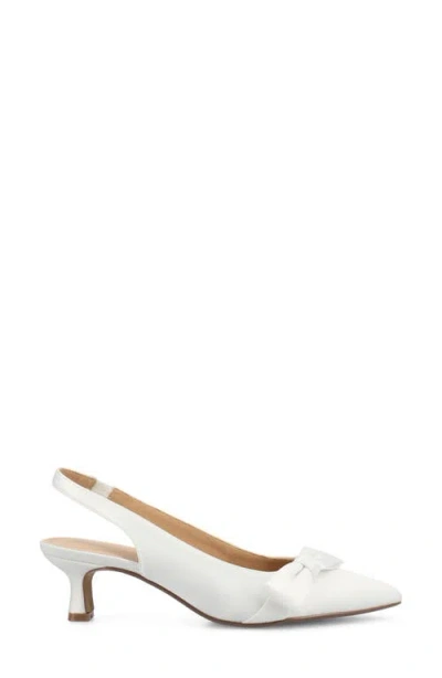Journee Collection Women's Paloma Bow Kitten Heel Slingback Pumps In Satin/white