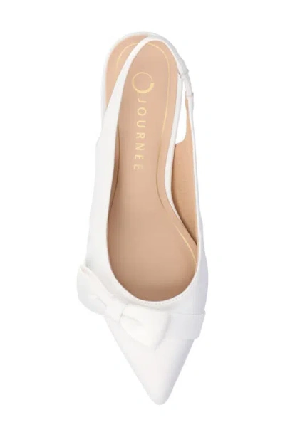 Journee Collection Women's Paloma Bow Kitten Heel Slingback Pumps In Satin/white