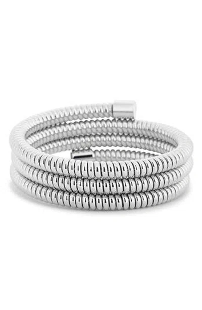 Cz By Kenneth Jay Lane Ribbed Coil Bracelet In Polished Silver