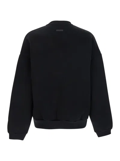 Fear Of God Black Crewneck Sweater With Tonal Logo Lettering Embroidery On The Front