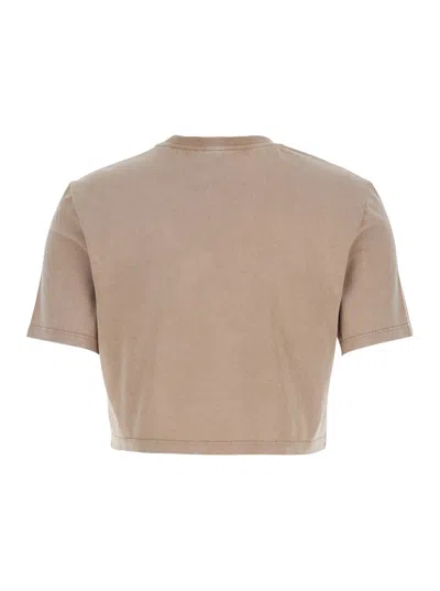 Fendi Beige Washed-out Cropped T-shirt With Logo In Neutral
