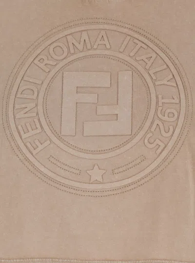 Fendi Beige Washed-out Cropped T-shirt With Logo In Neutral