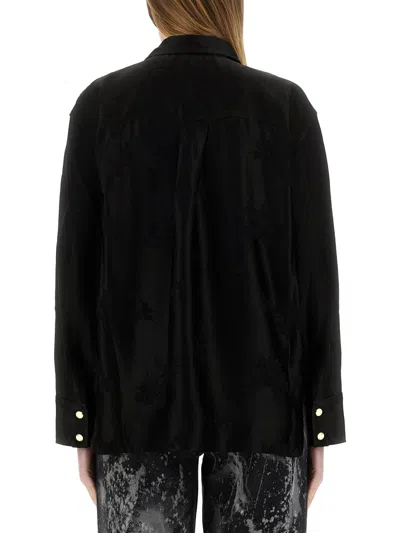 Ganni Black Satin Jacquard Tie String Shirt In 099 Black
