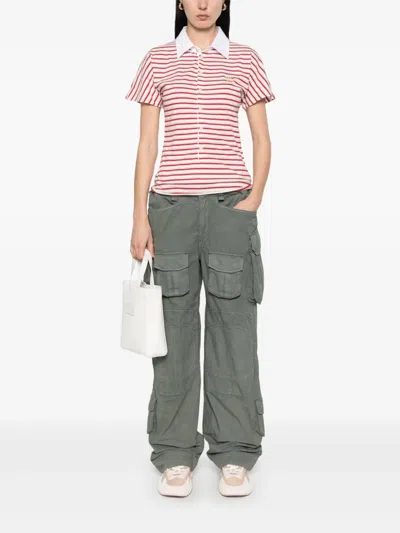 Golden Goose Natalia Slim Fit Striped Cotton Polo Shirt In White