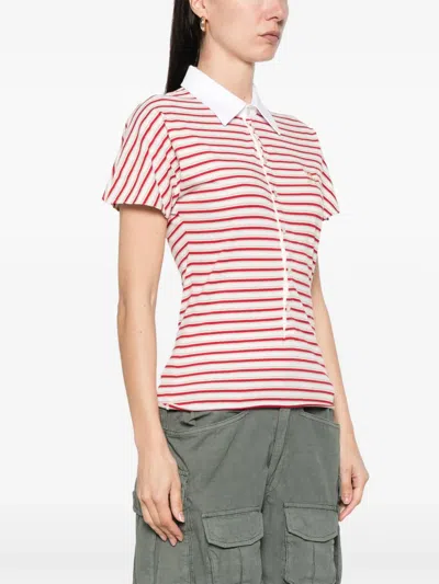 Golden Goose Natalia Slim Fit Striped Cotton Polo Shirt In White