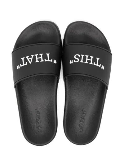 Off-white Rubber Slides For Left And Right In Black