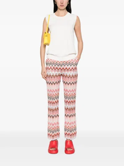 Missoni Flared Zigzag Pattern Trousers With Soft Texture In Red