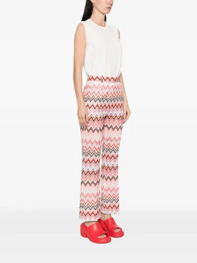 Missoni Flared Zigzag Pattern Trousers With Soft Texture In Red