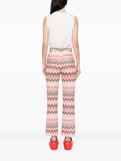 Missoni Flared Zigzag Pattern Trousers With Soft Texture In Red