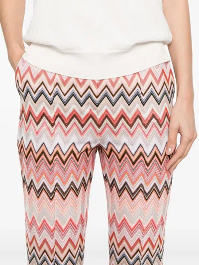 Missoni Flared Zigzag Pattern Trousers With Soft Texture In Red