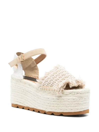 Stella Mccartney Canvas Wedge With Multicolor Fringe Detail In Neutrals