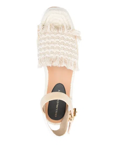Stella Mccartney Canvas Wedge With Multicolor Fringe Detail In Neutrals