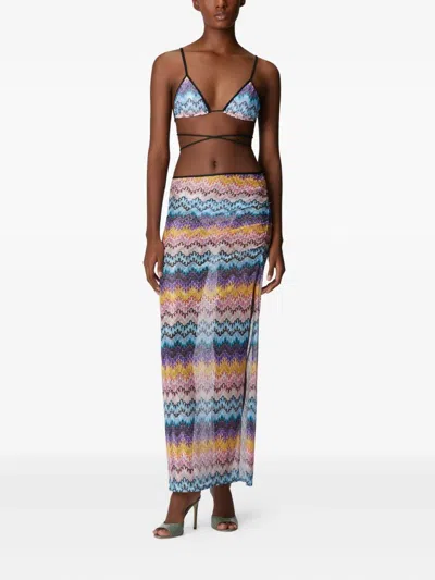 Missoni Mare Embellished Printed Metallic Mesh Maxi Skirt In Blue