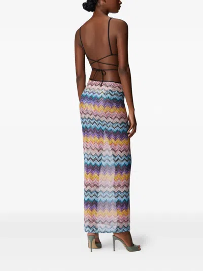 Missoni Mare Embellished Printed Metallic Mesh Maxi Skirt In Blue