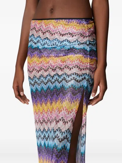 Missoni Mare Embellished Printed Metallic Mesh Maxi Skirt In Blue
