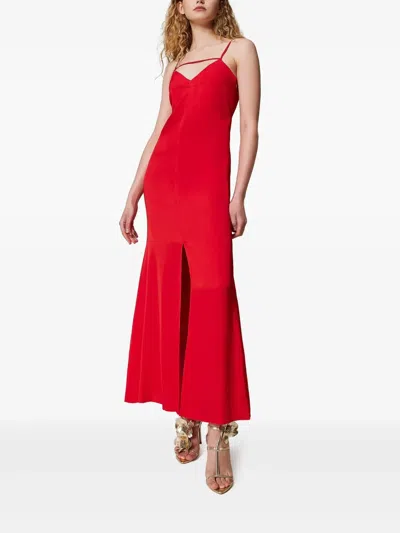 Twinset Long Spaghetti Strap Dress In Red