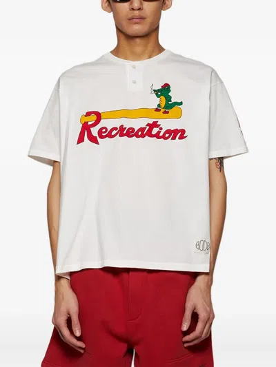 Bode Printed Cotton-jersey Henley T-shirt In White