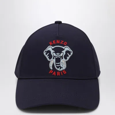Kenzo Navy Blue Baseball Cap With Logo In Blue