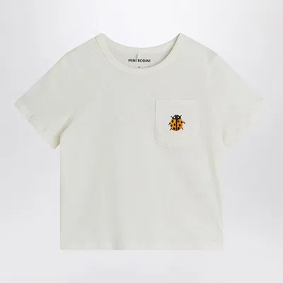 Mini Rodini White T-shirt With Front Pocket And Ladybug Embroidery In Cotton Boy In White