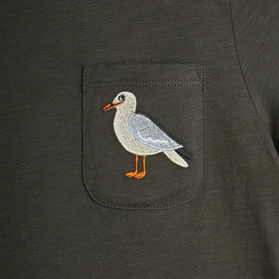 Mini Rodini Faded Black T-shirt With Seagull Embroidery In Black