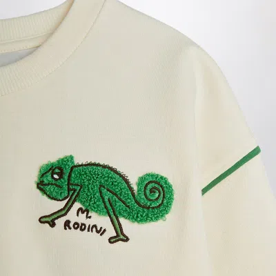 Mini Rodini Ivory Sweatshirt With A Velvet Lizard In White