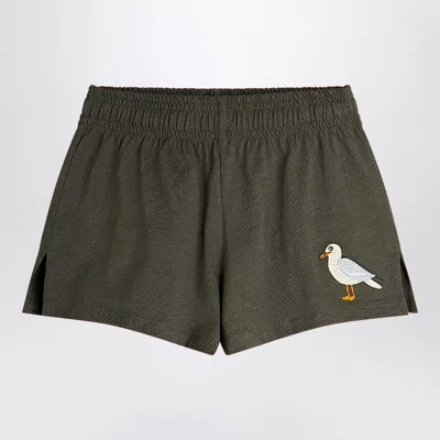 Mini Rodini Washed Black Shorts With Seagull Embroidery In Black