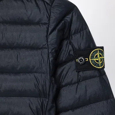 Stone Island Black Hooded Down Jacket In Blue