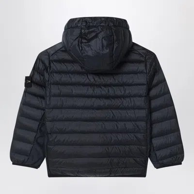 Stone Island Black Hooded Down Jacket In Blue