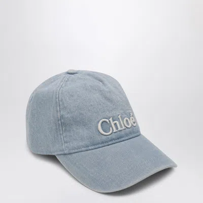 Chloé Light Blue Denim Baseball Cap With Logo In Blue